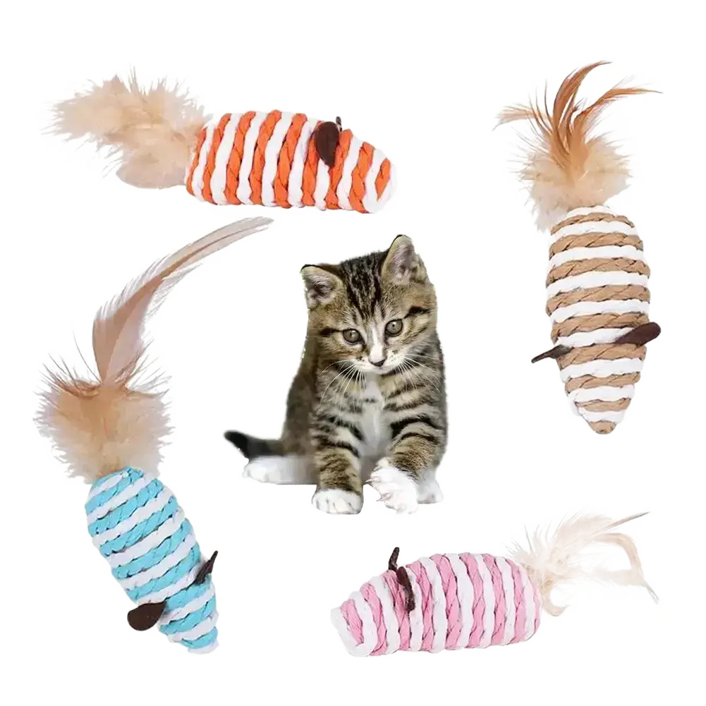 Cat Toys Pet Toys Mopping Mouse Toy Plush Feather Bell.