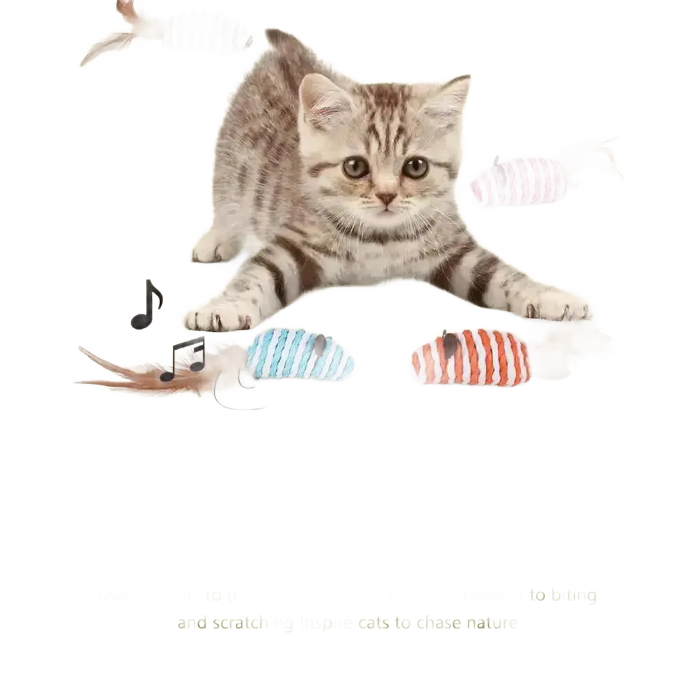 Cat Toys Pet Toys Mopping Mouse Toy Plush Feather Bell.