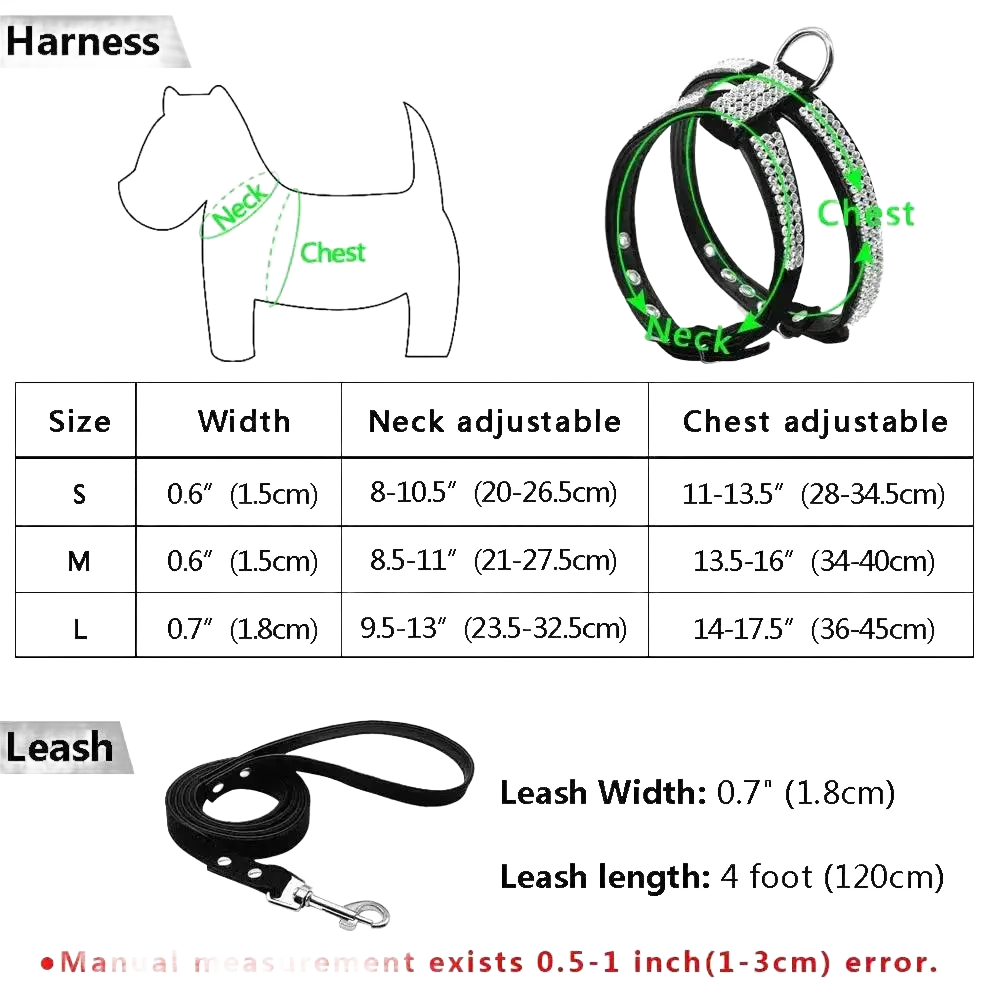 Didog Small Dog Harness And Leash Set Suede Leather Rhinestone.