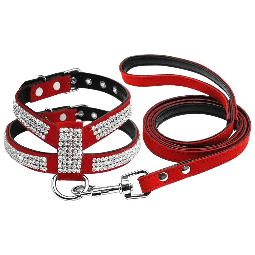 Didog Small Dog Harness And Leash Set Suede Leather Rhinestone.