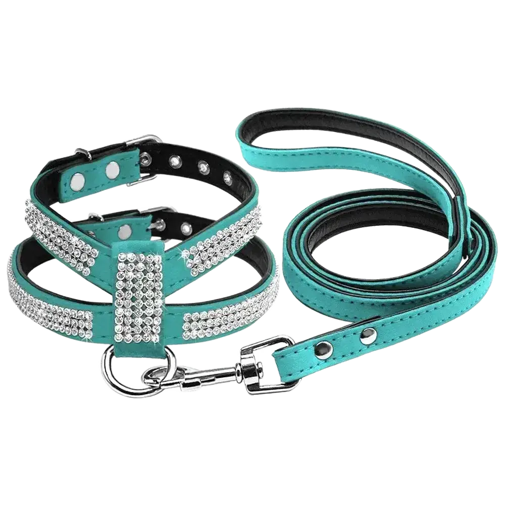 Didog Small Dog Harness And Leash Set Suede Leather Rhinestone - petguardiansupplies petguardiansupplies Pet Supplies