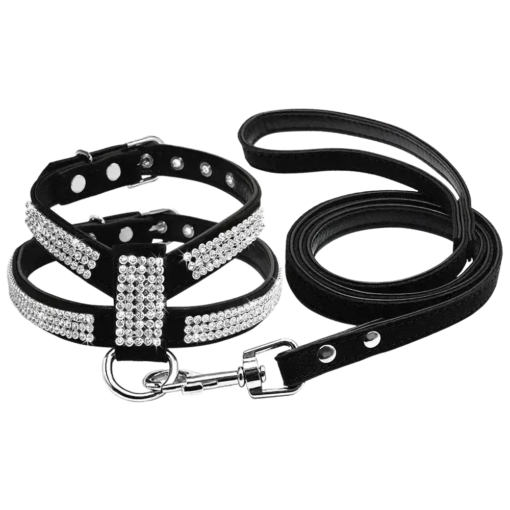 Didog Small Dog Harness And Leash Set Suede Leather Rhinestone - petguardiansupplies petguardiansupplies Pet Supplies