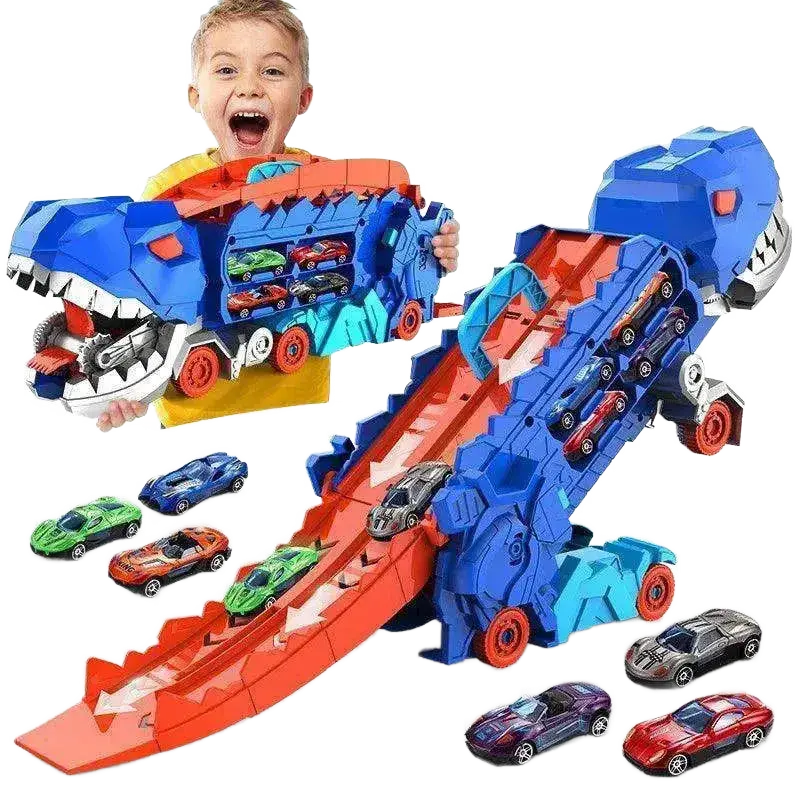 Folding Dinosaur Transporter Car Vehicle Racing Track With Mini Car.