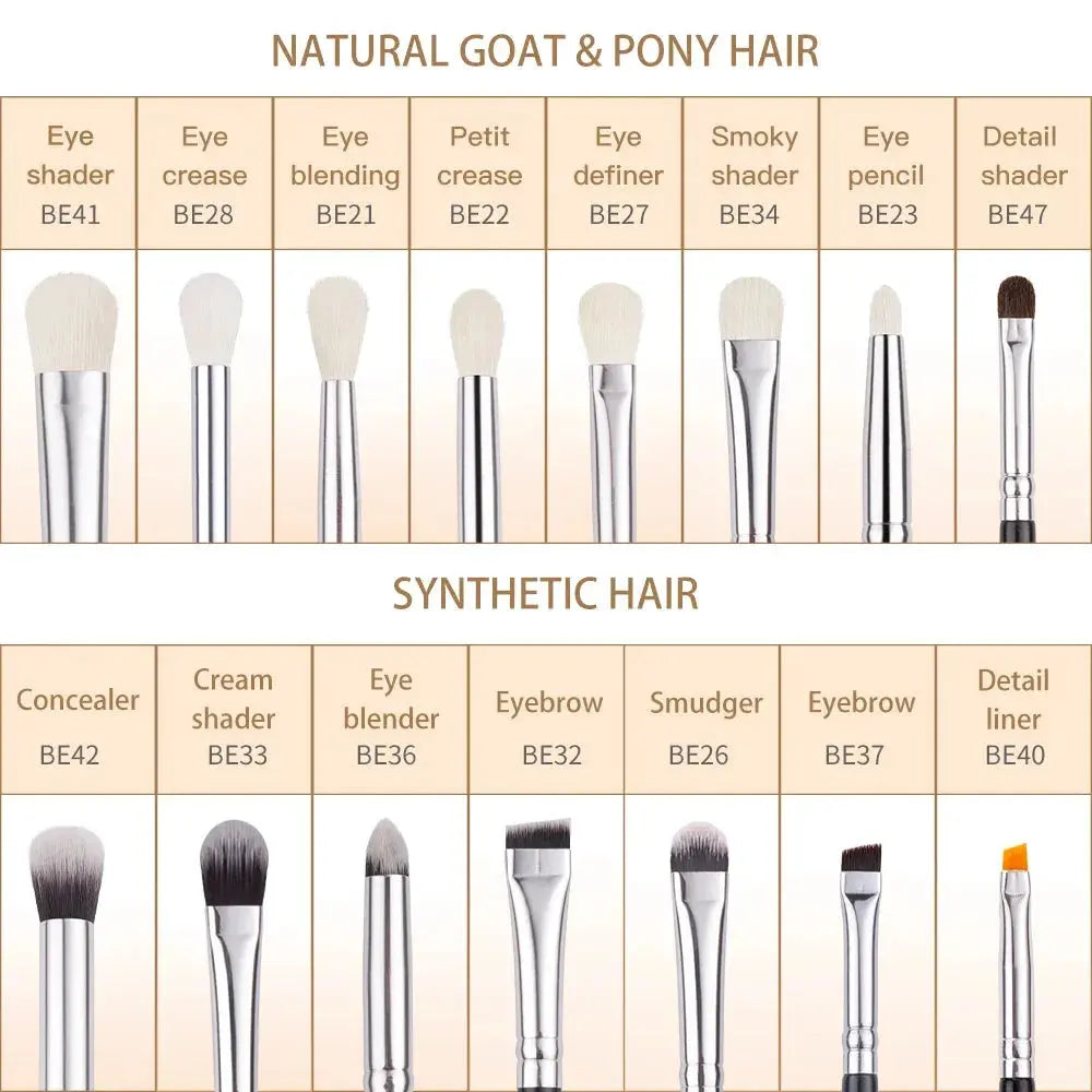 BEILI Black 10-19Pcs Makeup Brushes Natural Synthetic Hair Set.