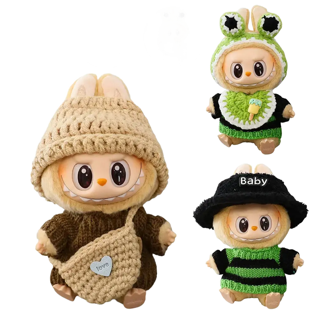 Labubu Mini Plush Doll Clothes Outfit Accessories Set.