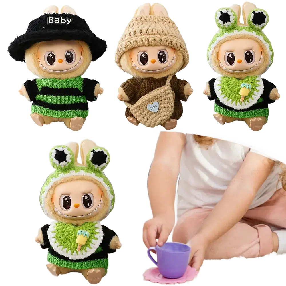 Labubu Mini Plush Doll Clothes Outfit Accessories Set.