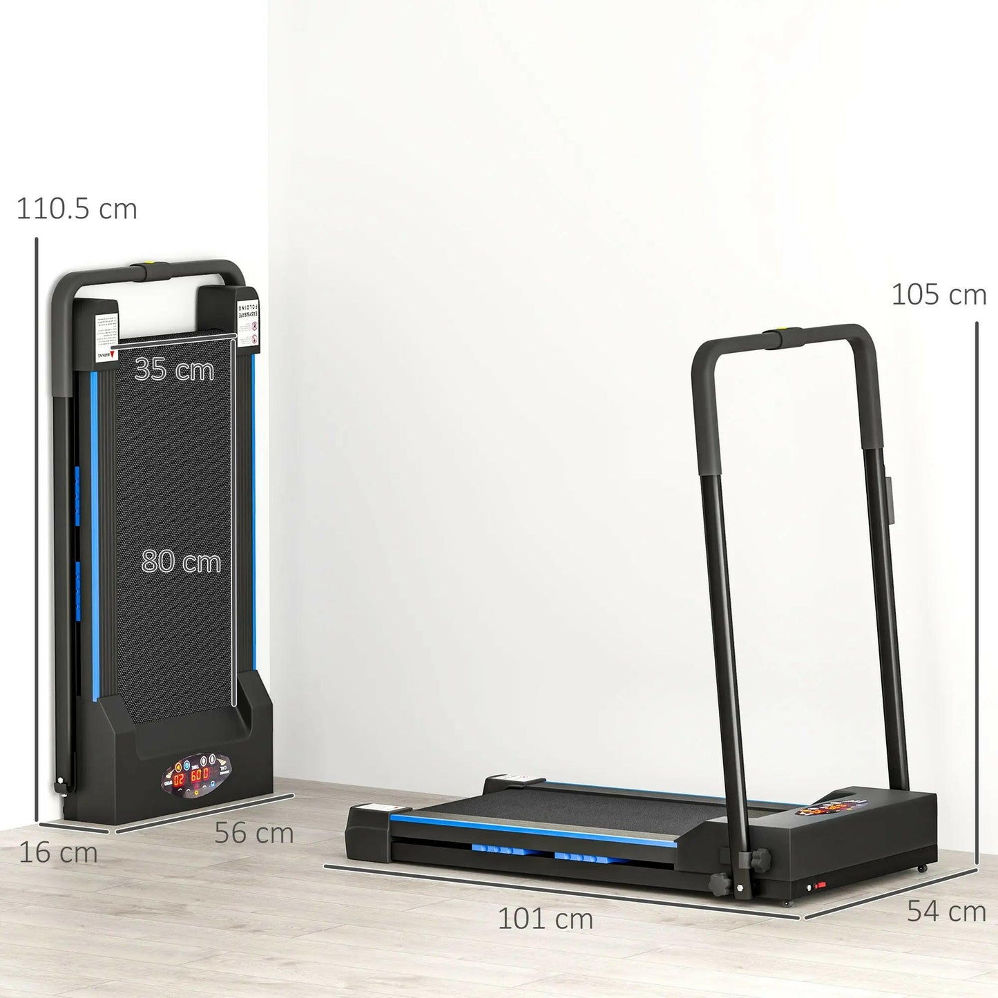 HOMCOM Steel Folding Motorized Home Treadmill Walking Machine Blue.