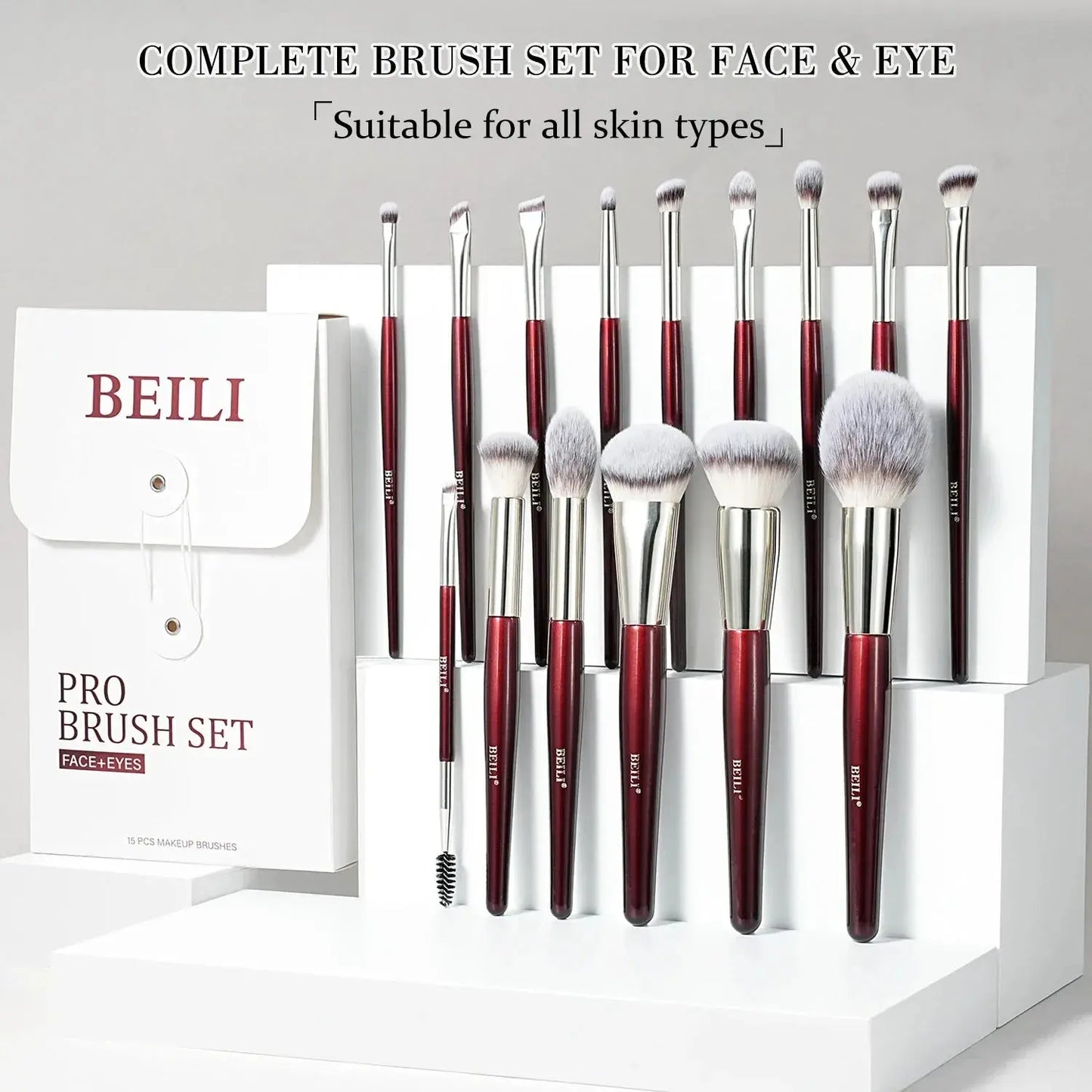 BEILI Black 10-19Pcs Makeup Brushes Natural Synthetic Hair Set.