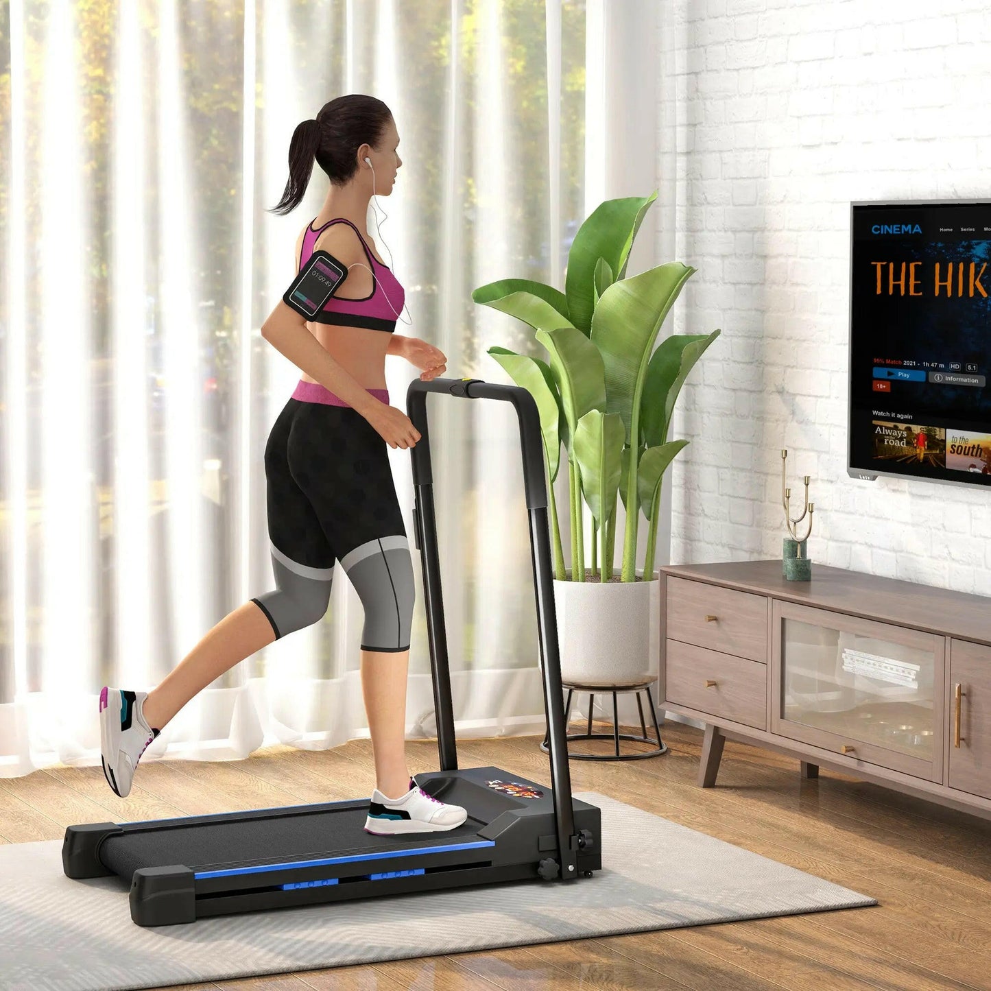 HOMCOM Steel Folding Motorized Home Treadmill Walking Machine Blue.